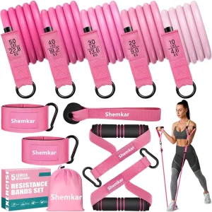 Customized Pink Color 5 Levels Latex Rubber Resistance Tubes Fitness Exercise Elastic Bands Set for Woman Gym Working Out