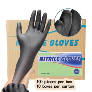Disposable Powder Free Black 3.5g 9 Inch Examination Nitrile Gloves 4 Mil Thickness