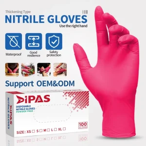 Durable 9 Inch Magenta Nitrile Gloves Powder Free for Industrial & Food Applications