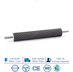 Durable Diagonal Grooved Black PU Rubber Idler Roller Custom Metal Shaft Fabric Printing Slitter Traction Roller