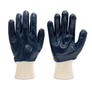 Durable Smooth Nitrile Fully Coated Safety Gloves With Knit Wrist Liquid Proof Abrasion Resistant General Labor Gloves