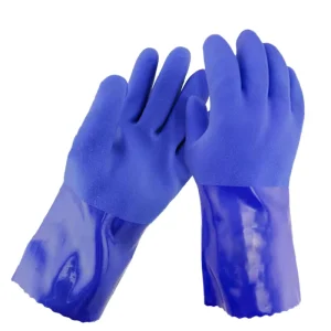Durable Textured Polyester Chemical Gloves Oil resistant Cut Edge Cuff Powder free Silicone free Industrial Use