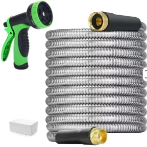 Factory Direct 75FT Stainless Steel Metal Garden Hose with 10-Function Spray Nozzle No-Kink for Yard Outdoor