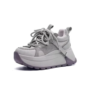 Factory Direct Leather Thick Sole Sneakers Rhinestone Sneakers Designer Womans Sneakers