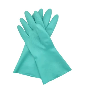 Factory Price Flock Lined 15 Mil 18 Mil Long Protective Acid Alkali Green Nitrile Anti Chemical Resistant Industrial Work Gloves