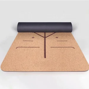 Factory Yoga Mat Cork and Natural Rubber with Position Lines