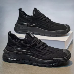 Fashion Men Hollow Fly Knit Mesh Platform Sneakers Light Cushion Thick Sole Breathable Daily Casual Shoes