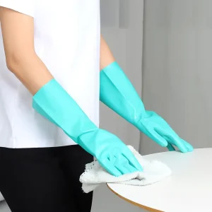Flock Lined 15mil Thick 33cm Straight Cuff Latex Free Nitrile Glove Protective Acid Alkali Green Chemical Resistant Gloves