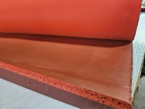 Garment Equipment Foam Sponge Rubber Red Silicone Foamed Rubber With Fabric Finish