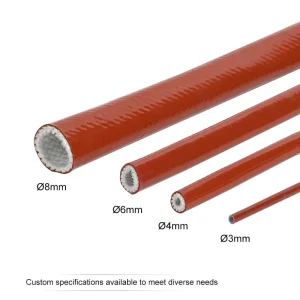 Glass Fiber Braided Silicone Fiberglass Sleeve for Hydraulic Hose and Electrical Cable, Fire Resistant