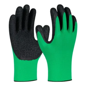 Green Polyester Black Latex Crinkle Finish Coated Rubber Gloves Latex Double Coated Work Gloves Construction Work Gloves