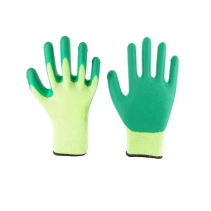 Green Polyester Knit Durable Safety Work Gloves Latex Coating 7 oz Thickness Flexible Powder Free Straight Cuff 25cm