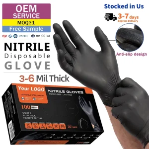 Heavy Duty 6 Mil Nitrile Gloves Thickened Black Disposable Safety Gloves Waterproof Durable Latex Free Powder Free