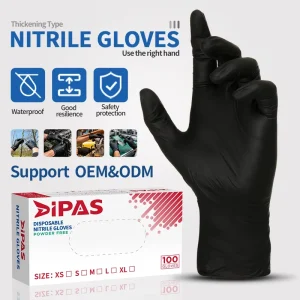 Heavy Duty 9″ Black Nitrile Gloves Powder Free Safe for Food & Industrial Use