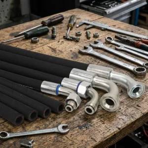 High-Pressure Hydraulic Rubber Hose Assembly with Steel Wire Braided Reinforcement and Fittings