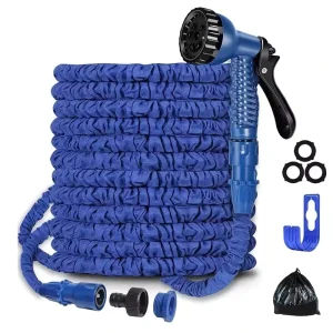 High Pressure Latex Water Garden Hose Set with 1/4 and 3/4 Fittings, 100FT Expandable Watering Pipe