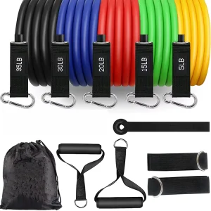 High Quality 11pcs Latex Resistance Band Set Foam Handles Ankle Straps 8 22LB Resistance Levels for Yoga Pilates Exercise
