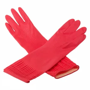High Quality Long Sleeve Latex Household Gloves Medium Best Labor Protection Composed Rubber Cotton Kitchen Gloves