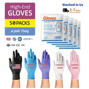 Individually Packed Black Nitrile Examination Gloves Disposable Latex Free for Medical Food Beauty Tattoo Nail Use
