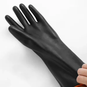 Industrial Chemical Protective Gloves 180G Black Latex Rolled Cuff 35cm Long Tear Resistant Powder Free For Car Wash & Farming