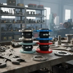 JF SS304 Flanged Rubber Expansion Joint PN16 Flexible Pipe Connector DN40 DN600 Rubber Bellows Compensator