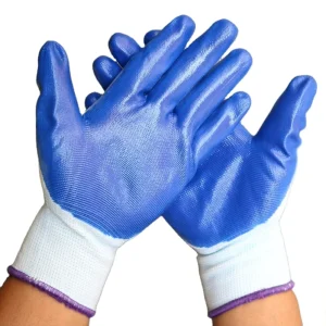Labor Protection Anti Slip Wear Resistant Industry Gloves with Adhesive Rubber Leather Nitrile Blue Male Work Glove
