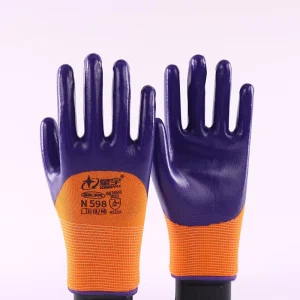 Labor Protection Gloves N598 Nitrile Dipper Wear Resistant Non Slip Oil Proof Breathable Knit Wrist Cuff Work Site 10mil