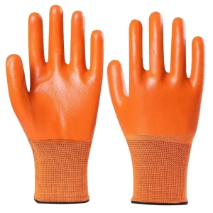 Labor Protection Gloves Wear Resistant Waterproof Oil Resistant Non Slip PVC Rubber Leather Thick Full Rubber Knit Wrist for