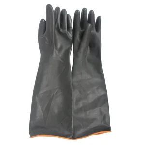 Labor Protection Latex Long Sleeve Rubber Gauntlet Gloves Industrial Use Thickened Chemical Resistant Waterproof Black 45cm