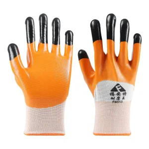 Labor Protection Nitrile Half Overgrip Reinforced Fingers Wear Resistant Non Slip Smooth Rubber Coated Knit Wrist Work Gloves