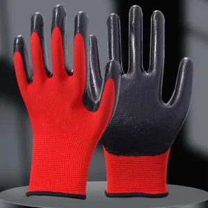 Labor Protection Nitrile Rubber Gloves Black Red Knit Wrist Wear resistant Breathable Anti slip Deodorant Waterproof