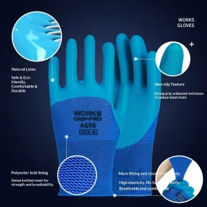Labor Protection Wear Resistant Plastic Rubber Dipped Latex Embossed Oil Resistant Anti Static Powder Free Non Slip Gloves