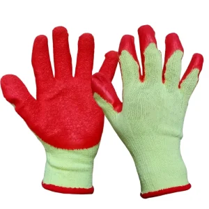 Labor protection 10 needle yellow red wrinkle thickening non slip impregnated rubber gloves Wear resistant breathable wrinkle