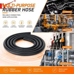 Light Blue Rubber Garden Hose with Safety Clamps, Kink-Resistant, Flexible