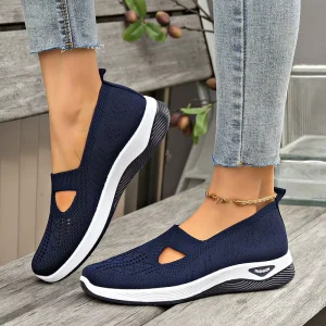 Lightweight Womens Knit Upper Flat Walking Shoes Summer Breathable Slip on Loafers Shoes Women