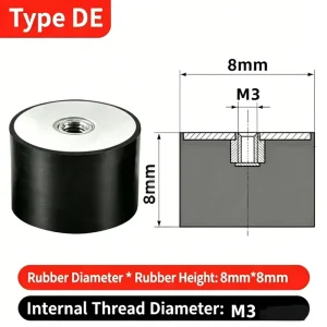 M3-M16 Cylindrical Rubber Vibration Isolation Pad with Double-End Internal Thread