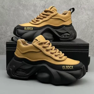 Men Chunky Sneakers Thick Sole Height Increasing Casual Skateboard Lace Up PU Upper Comfortable Anti slip Walking Style Shoes
