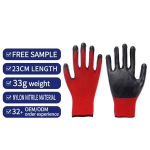 Men Industrial Grip Heavy Duty Safety Hand Nitrile Anti smash Red Construction Rubber Garden Gloves Protective Gear