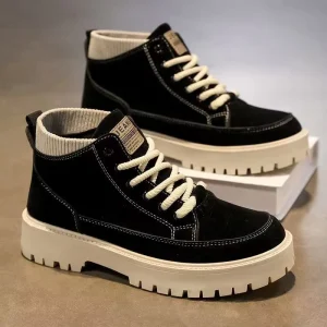 Men’s Autumn British High Lace Up Outdoor Retro Overalls Boots Leisure Increased Platform Outdoor Walking Casual Shoes