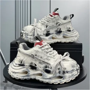 Men’s Breathable Mesh Lace Up Platform Thick Sole Rubber Insole Casual Sports Shoes