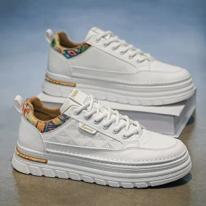 Men’s Casual Board Shoes Men’s Thick Soled Height Increasing Shoes PU Ventilate Casual Walking Shoes