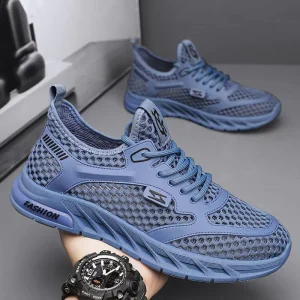 Men’s Casual Mesh Sneakers Hollow Breathable Versatile Soft Sole Wear Resistant Running Sports Trendy Shoes