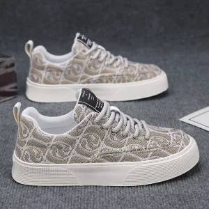 Men’s Casual Running Shoes Breathable Fabric Weaving Flower Canvas Lace Up Versatile Board Design for Autumn Winter Use
