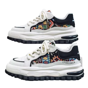 Men’s Casual Shoes with Embroidery Thick Sole Breathable Lace up Design Height Increasing Daily Wear Gel Insole