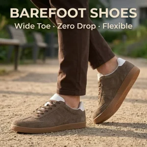 Mens Suede Leather Barefoot GAT Sneakers Zero Drop Natural Foot Shape Wide Toe Flexible Sole Private Label OEM
