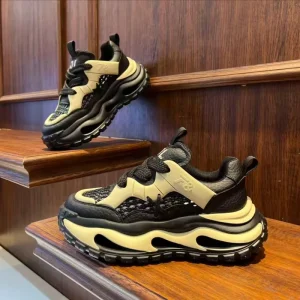 Men’s Summer Lightweight Waterproof Height Increasing Mesh Lace up Platform Thick Soled EVA Casual Walking Shoes Outdoor
