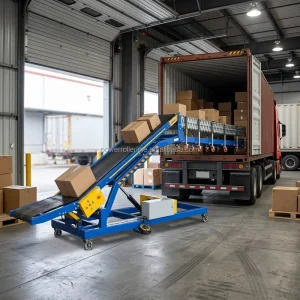 Mobile Hydraulic Climbing Belt Conveyor Heavy Duty Inclined PVC Conveyor for Container Truck Loading and Unloading