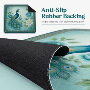 Modern Floral Peacock Mahjong Table Mat Non-Slip Noise-Reduction Mat for Card Games