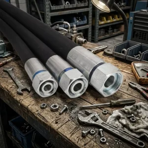 NBR Oil-Resistant High-Pressure Hydraulic Rubber Hose Assembly, Braided Reinforced for Excavators