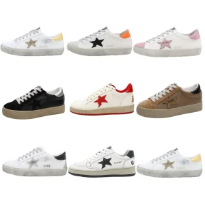 Newly Designed Gold-soled White Glitter Star Toe Sports Shoes Full-Grain Leather Lining Spring Style